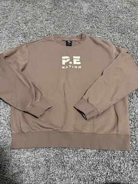 P.E Nation Brown Crew Sweater with Cream Logo